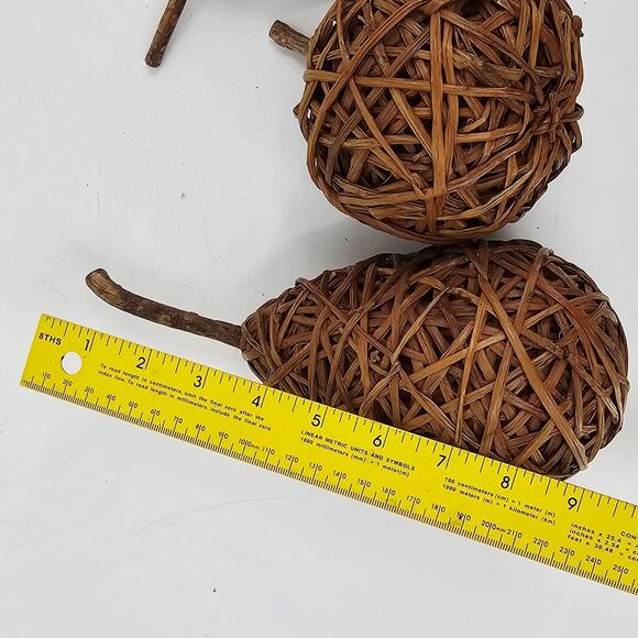 Set of 3 Wicker Natural Woven Twig Pear Dimensional Figurine Fall Home Decor Set - Picture 5 of 6